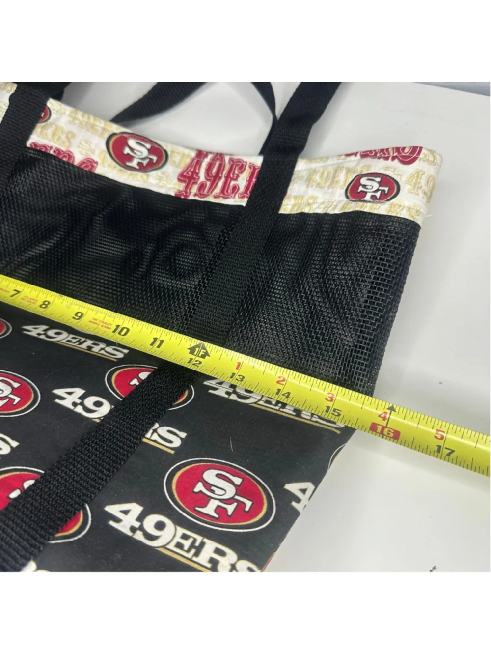San Francisco SF 49ers Football Black & Red Mesh Tote Bag w Pockets (Handmade)